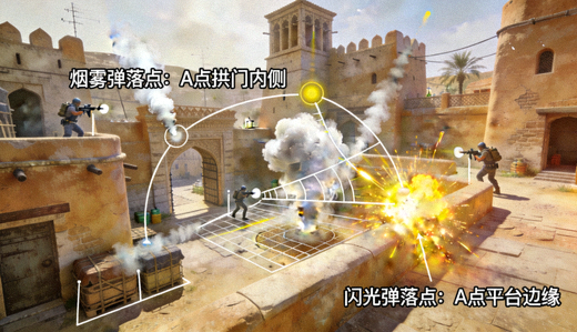 CSGO 荒漠迷城A点烟雾弹与闪光弹组合投掷点位高清演示
