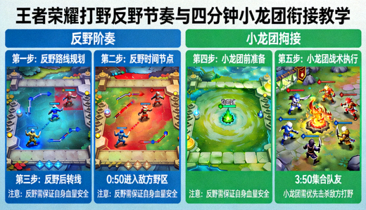王者荣耀打野反野节奏与四分钟小龙团衔接教学画面